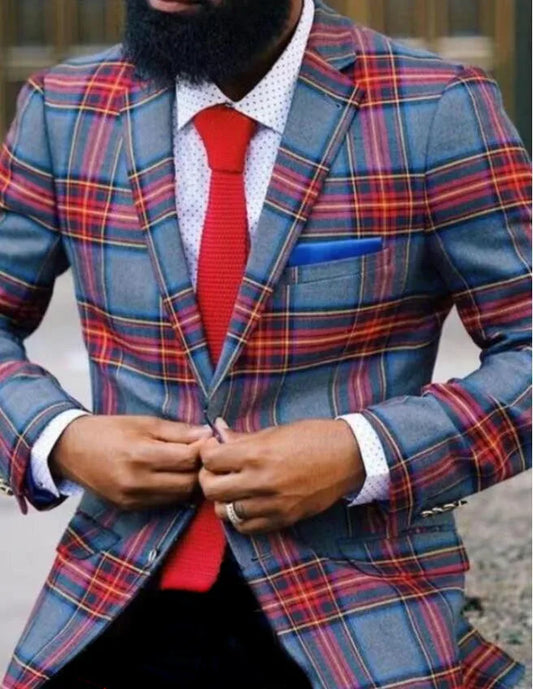 Plaid Fashion Blazer- Slim Fit Party Jacket for Men